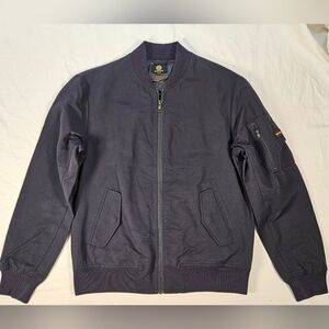 Size Small NWT Men's Navy Zip Bomber Jacket, Snover, Cotton, Cargo Sleeve Pocket